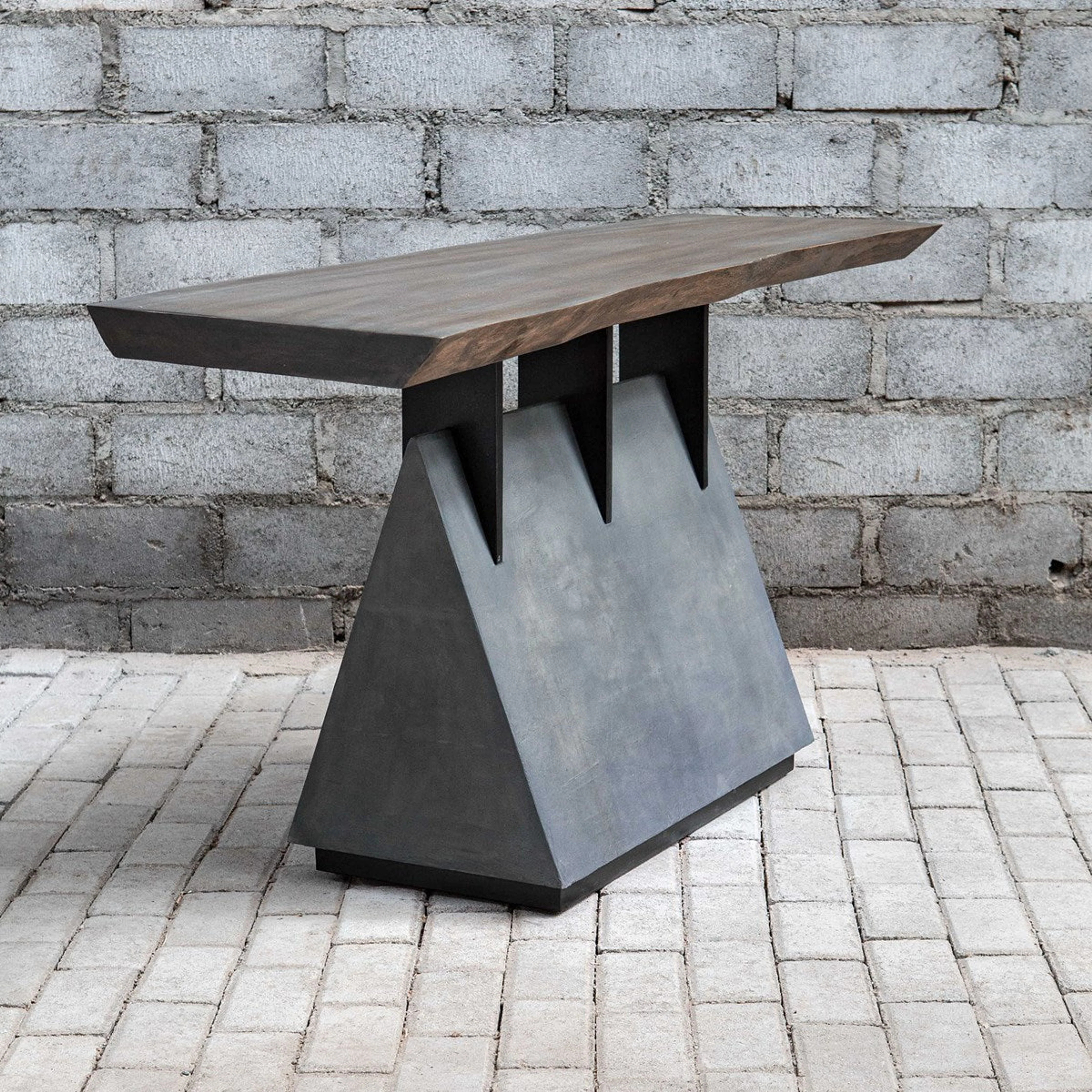Uttermost Vessel Wood Slab Live Edge Top With Gunmetal Steel Base Industrial Lodge Console Table - Image 4