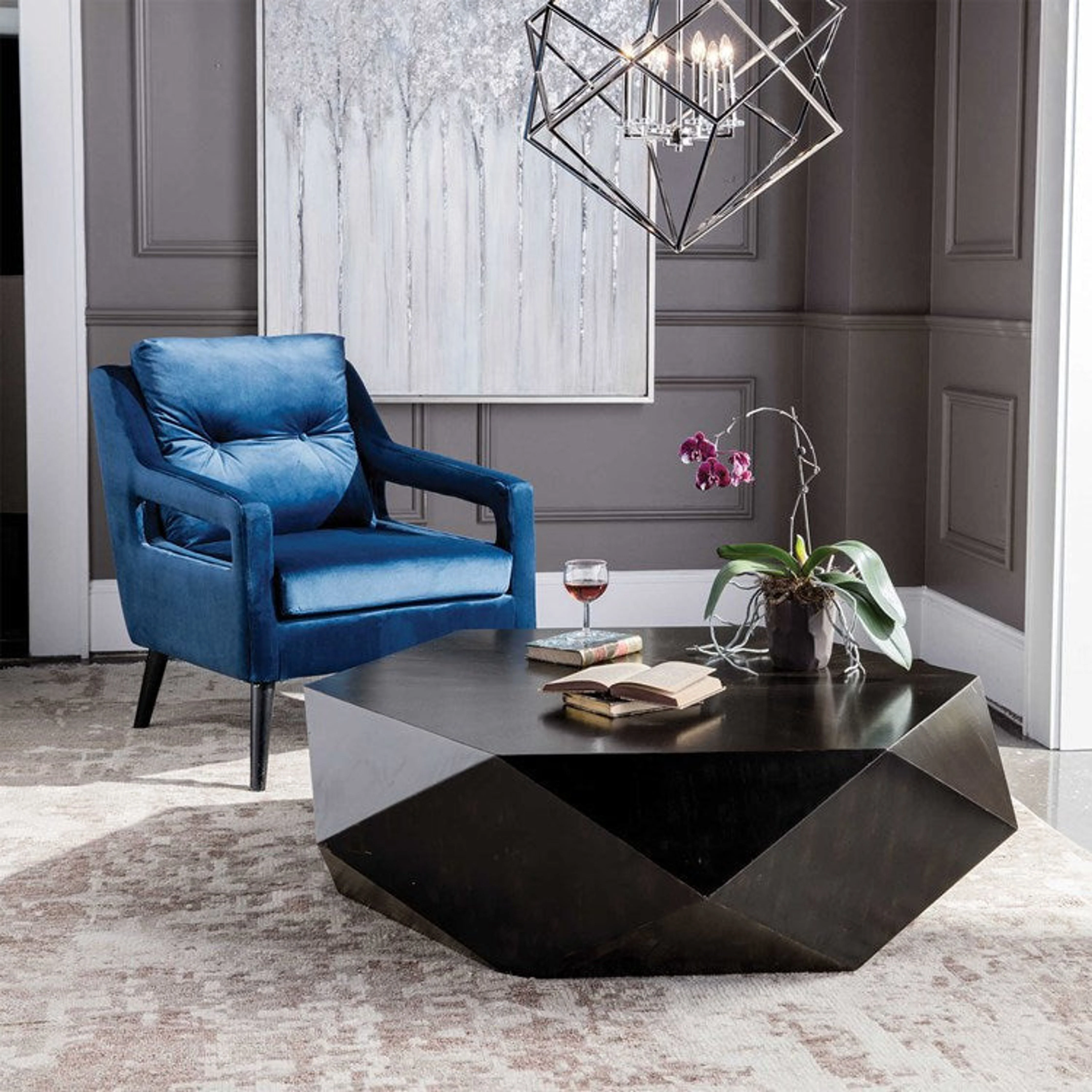 Uttermost Volker Distressed Black Mango Wood Modern Geometric Coffee Table - Image 2