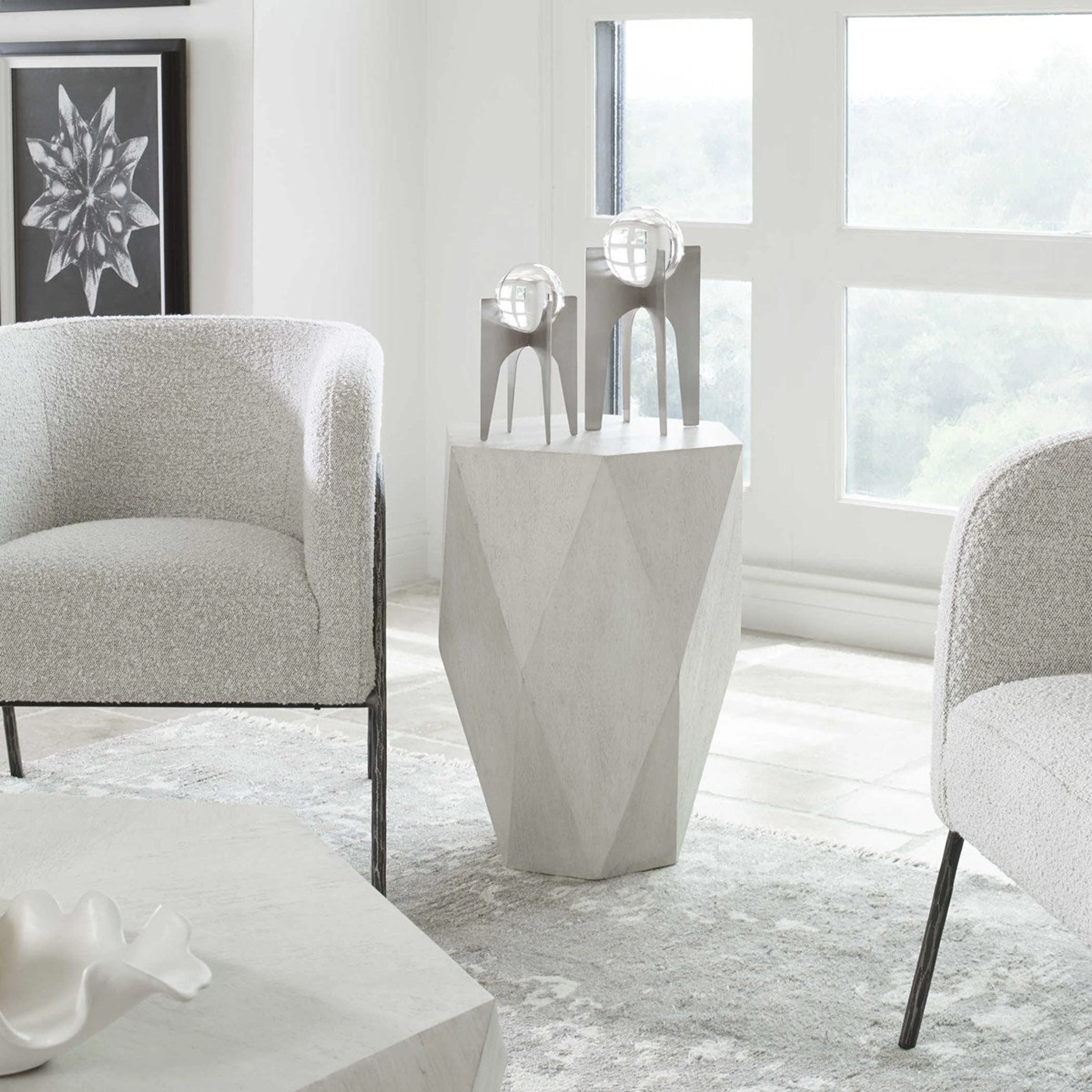 Uttermost Volker White Ceruse Mango Wood Modern Geometric Side Table