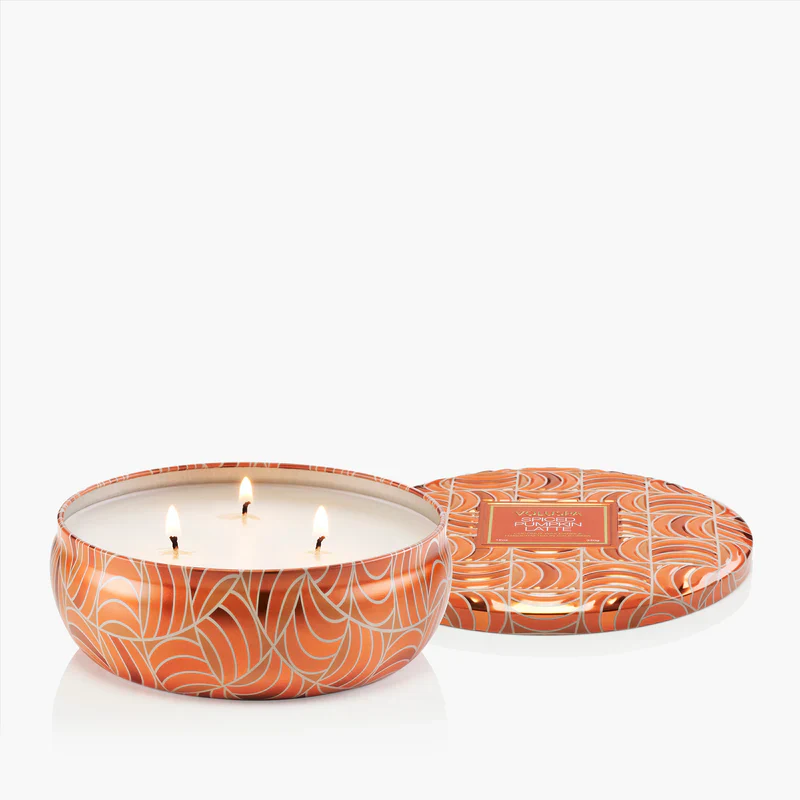 Voluspa Spiced Pumpkin Latte 3 Wick Tin Candle ~ SPRING SALE ~ Limited Quantity - Image 2