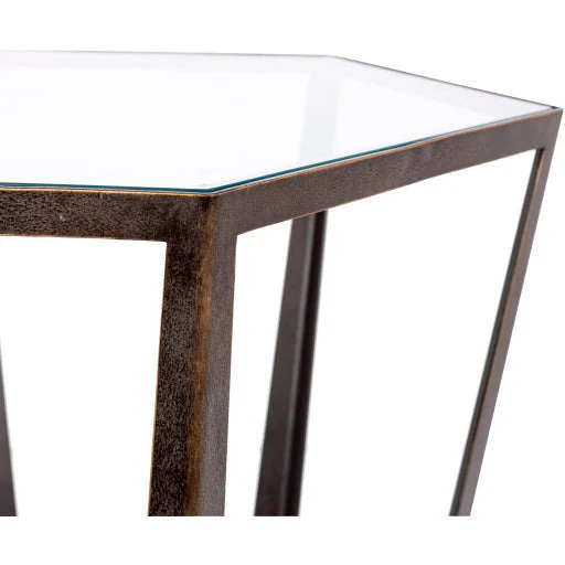 Surya Vortex Modern Glass Top With Brown Metal Base Accent Side Table VTX-001 - Image 4