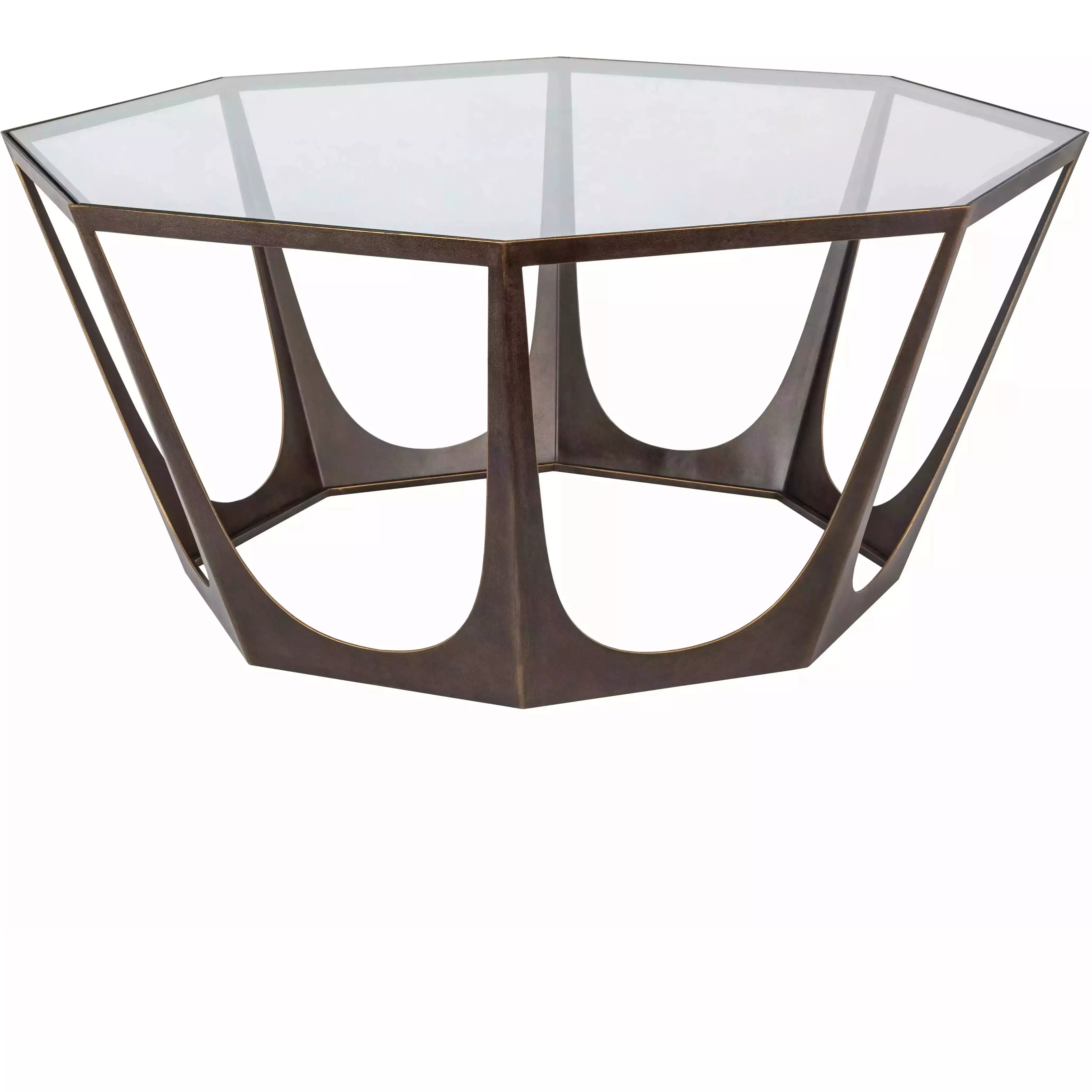 Surya Vortex Modern Glass Top With Brown Metal Base Round Coffee Table VTX-003 - Image 2