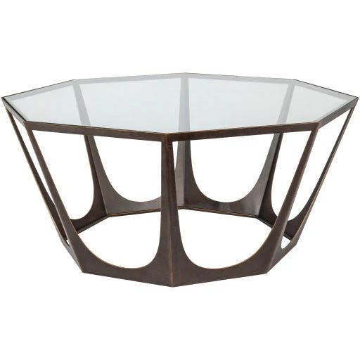 Surya Vortex Modern Glass Top With Brown Metal Base Round Coffee Table VTX-003 - Image 4