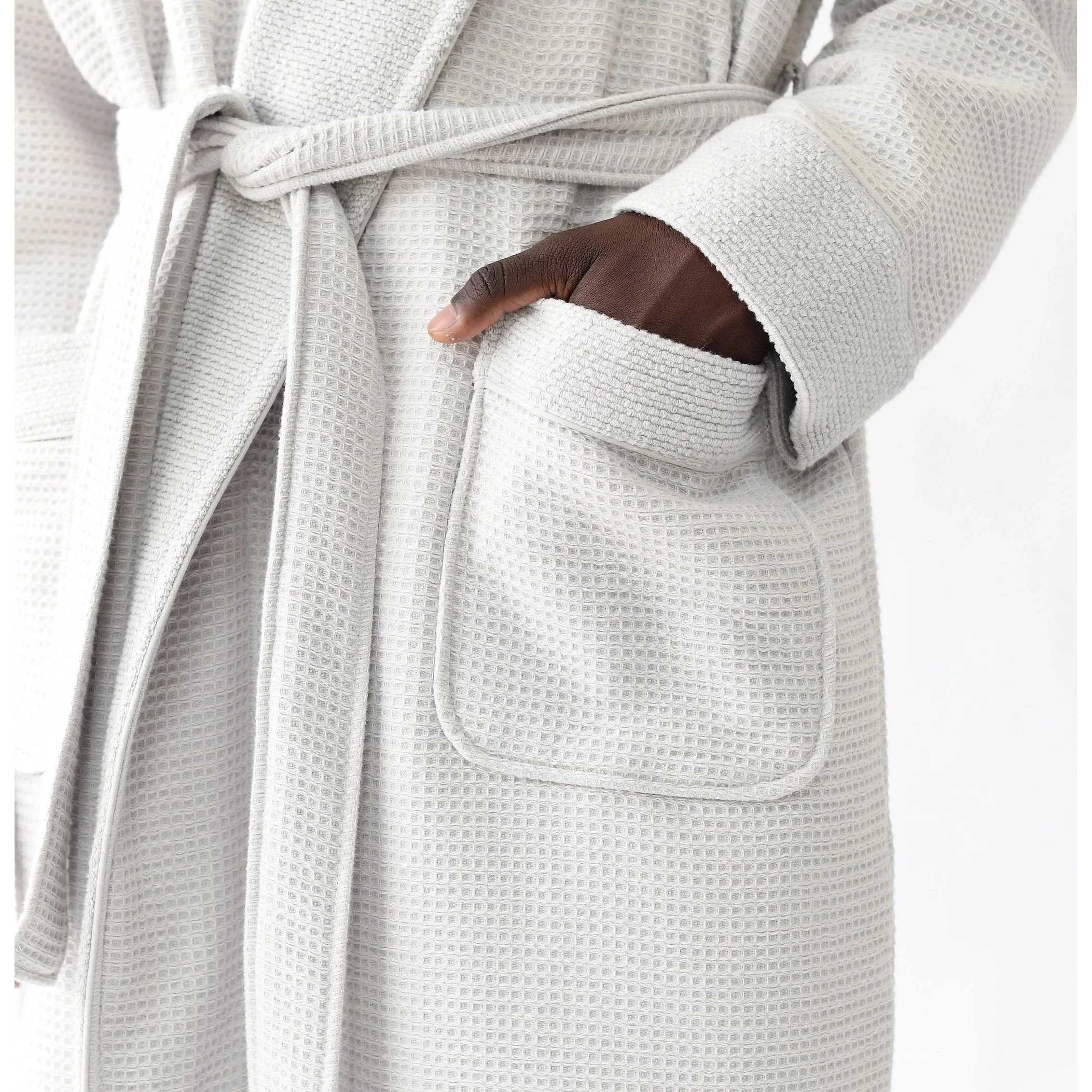 Cozy Earth Waffle Bath Robe Available in Charcoal, White and Light Grey - Image 12