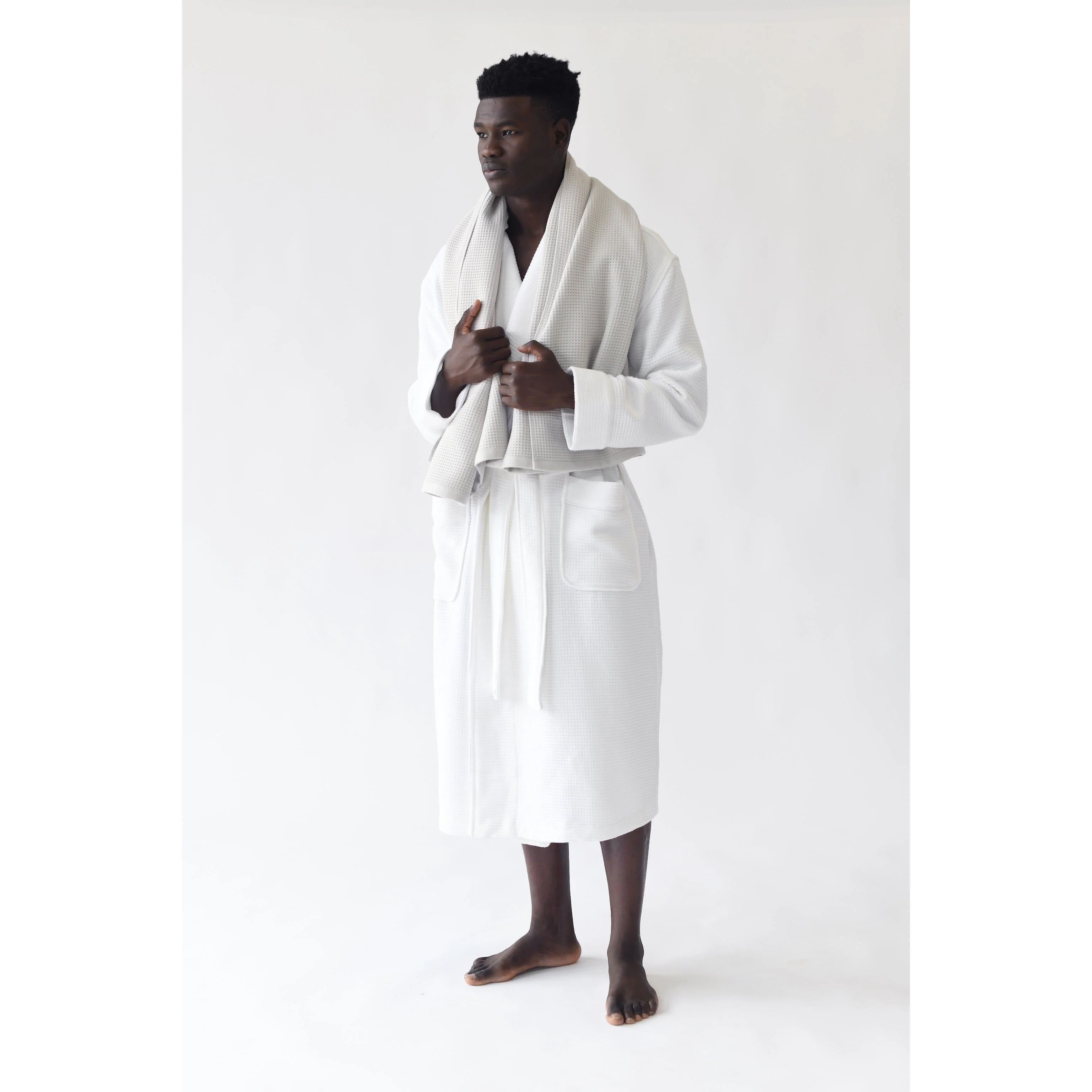 Cozy Earth Waffle Bath Robe Available in Charcoal, White and Light Grey - Image 18