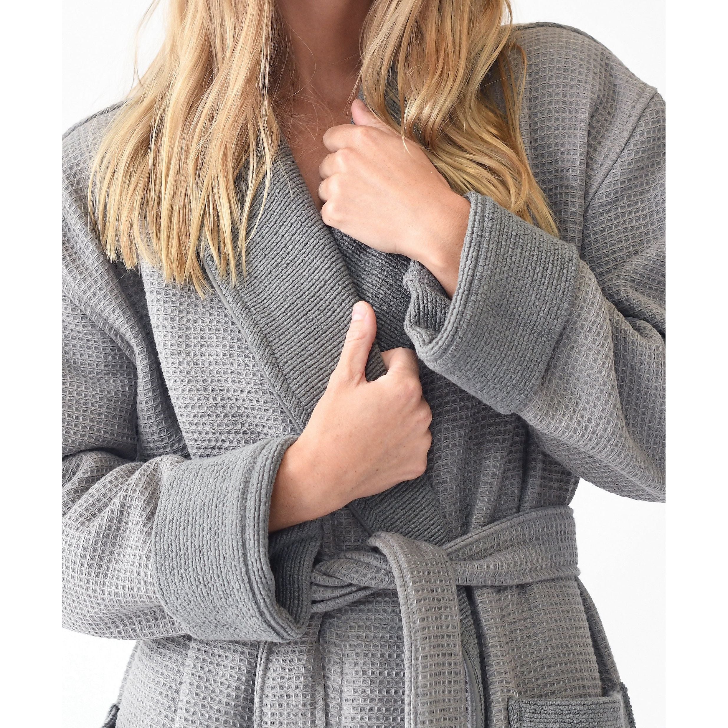 Cozy Earth Waffle Bath Robe Available in Charcoal, White and Light Grey - Image 4