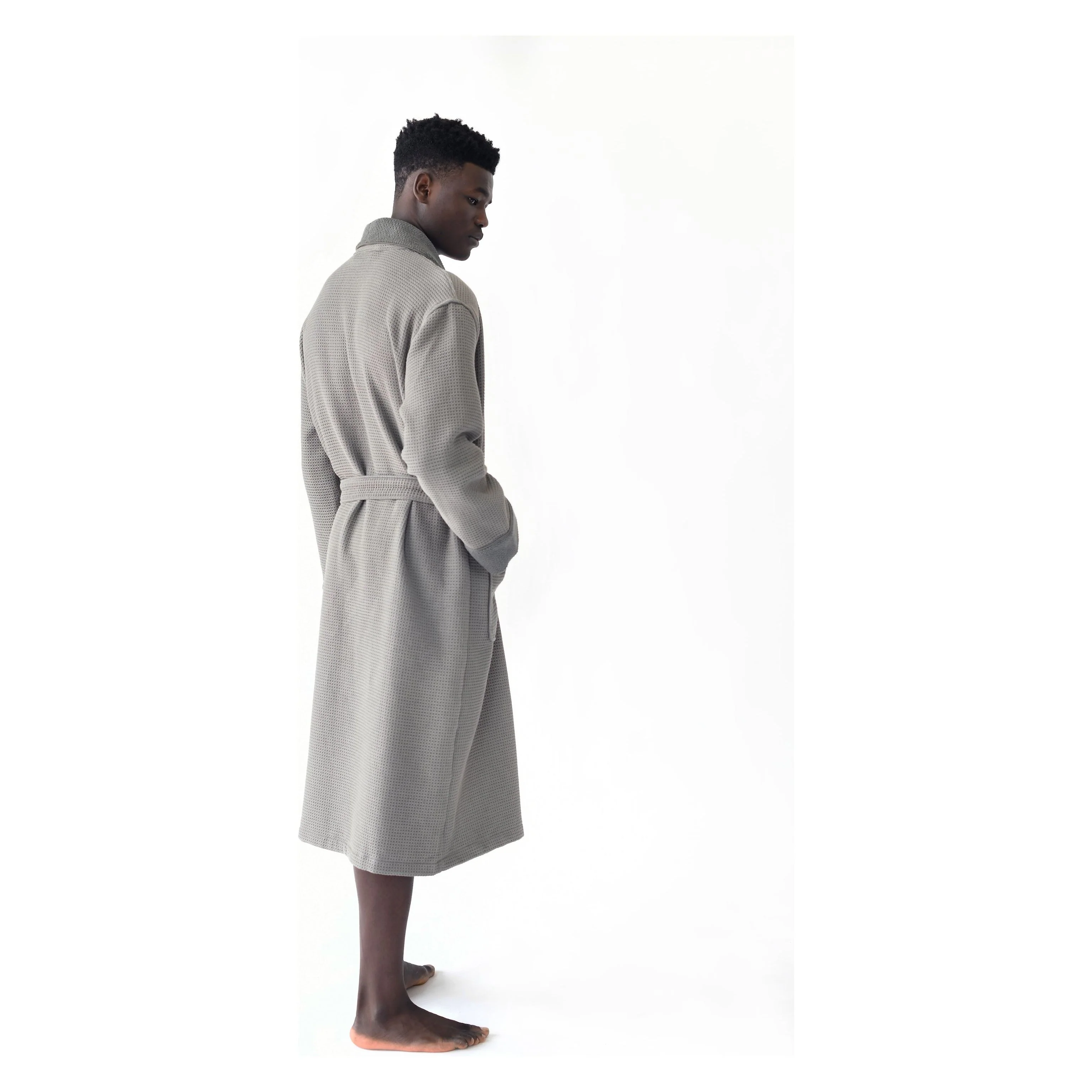 Cozy Earth Waffle Bath Robe Available in Charcoal, White and Light Grey - Image 5