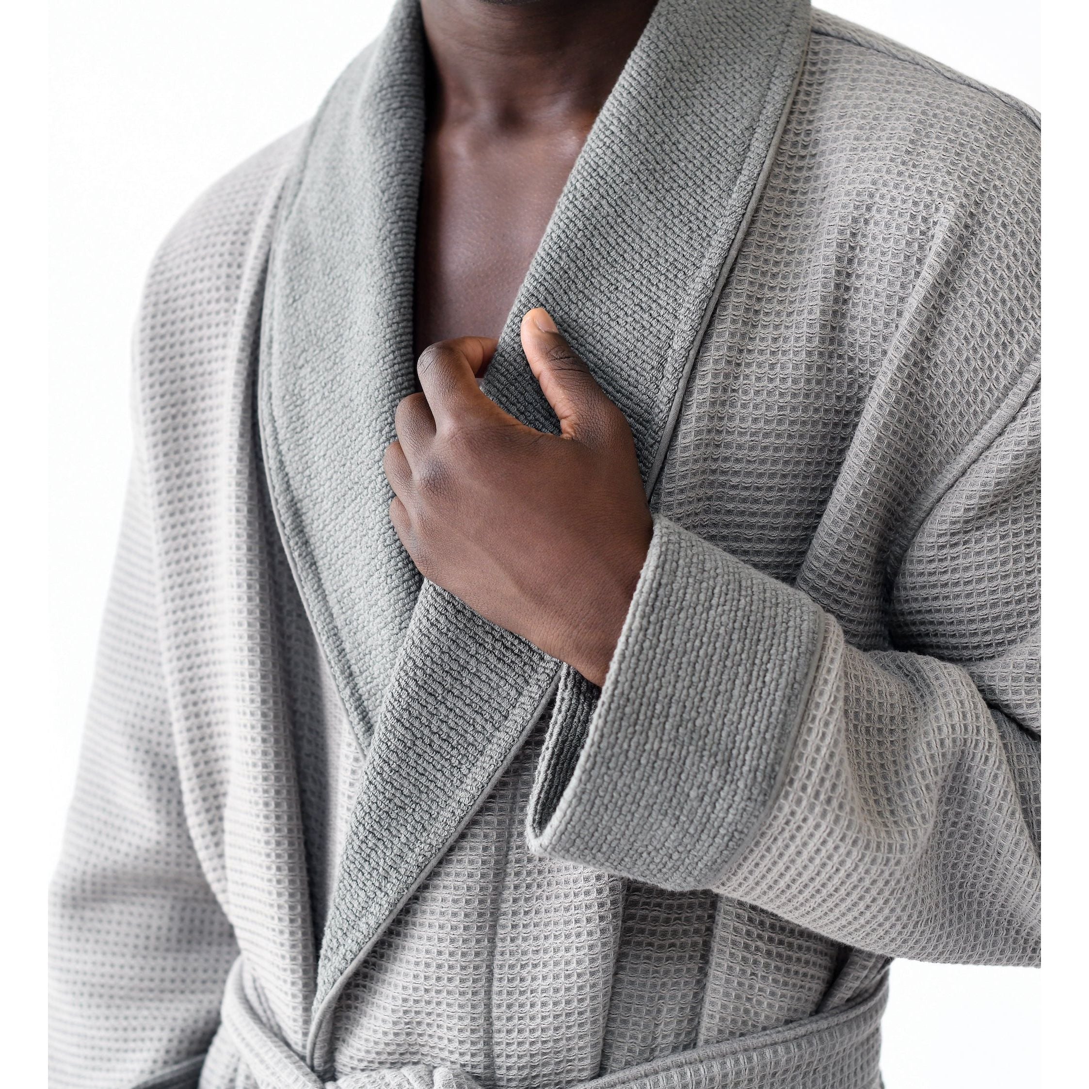 Cozy Earth Waffle Bath Robe Available in Charcoal, White and Light Grey - Image 6
