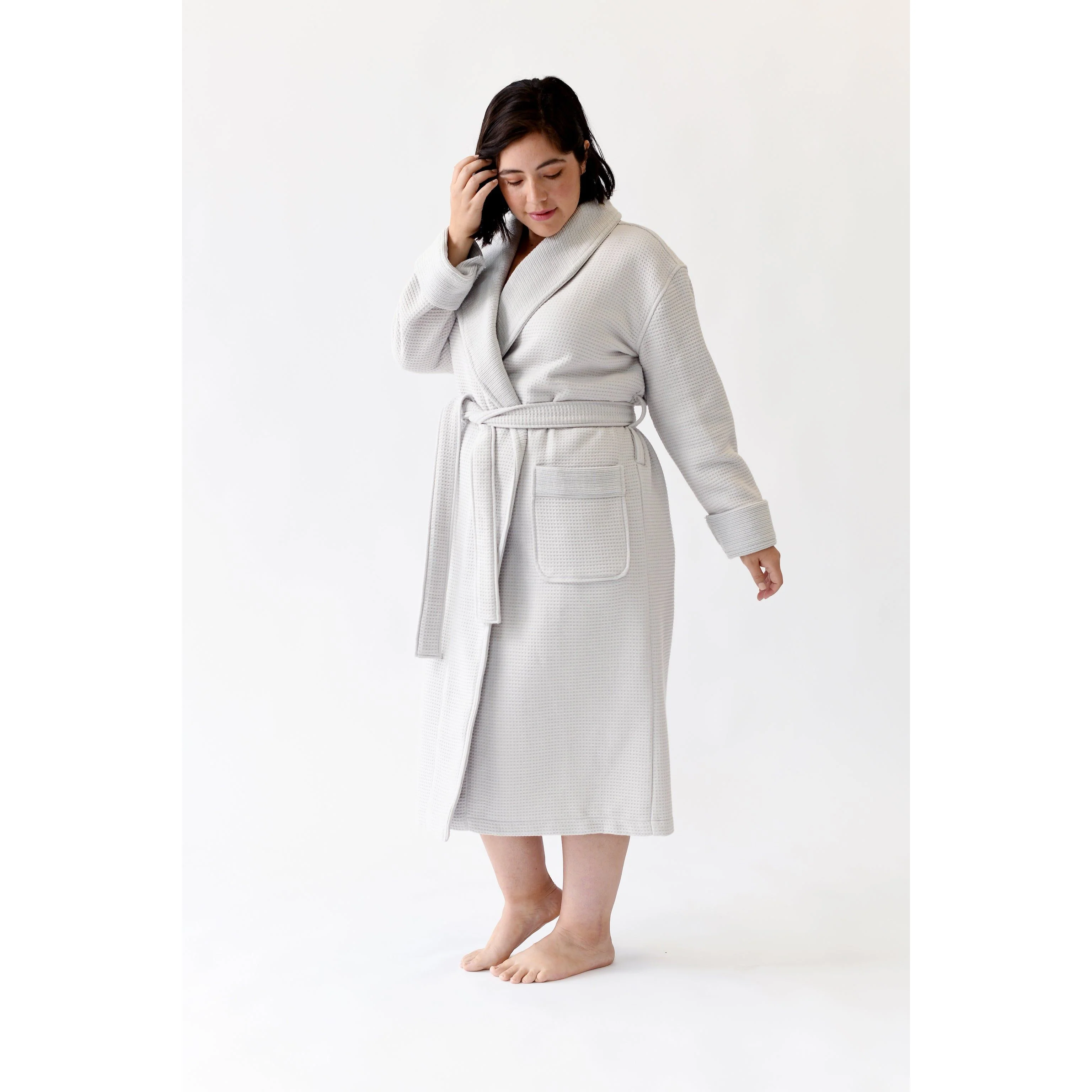 Cozy Earth Waffle Bath Robe Available in Charcoal, White and Light Grey - Image 7