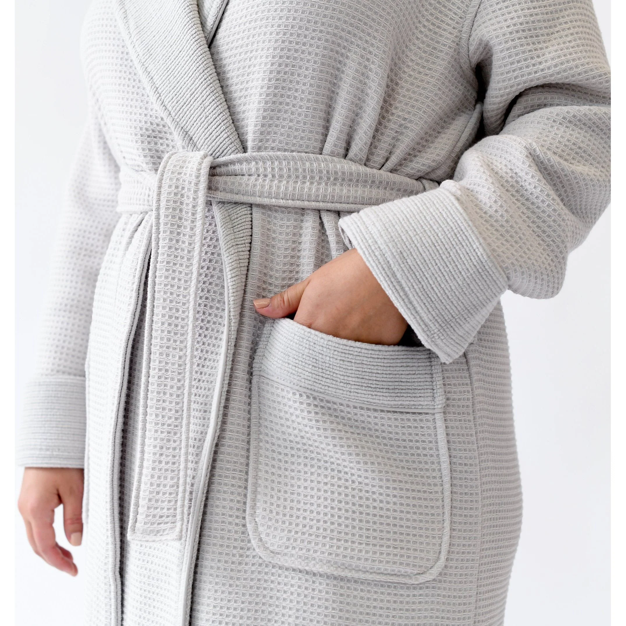 Cozy Earth Waffle Bath Robe Available in Charcoal, White and Light Grey - Image 8