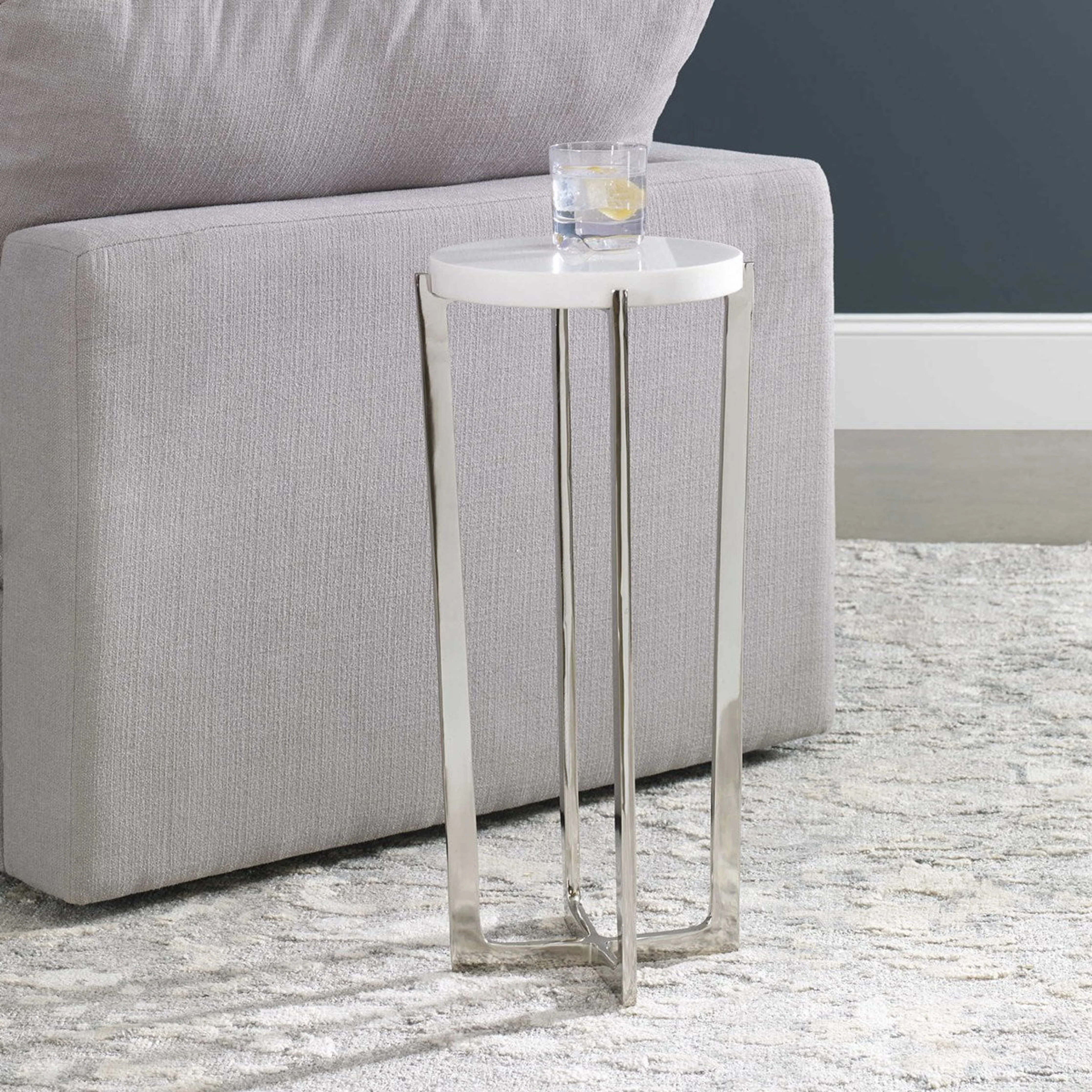 Uttermost Waldorf White Marble Top With Polished Nickel Drink Table - Image 2