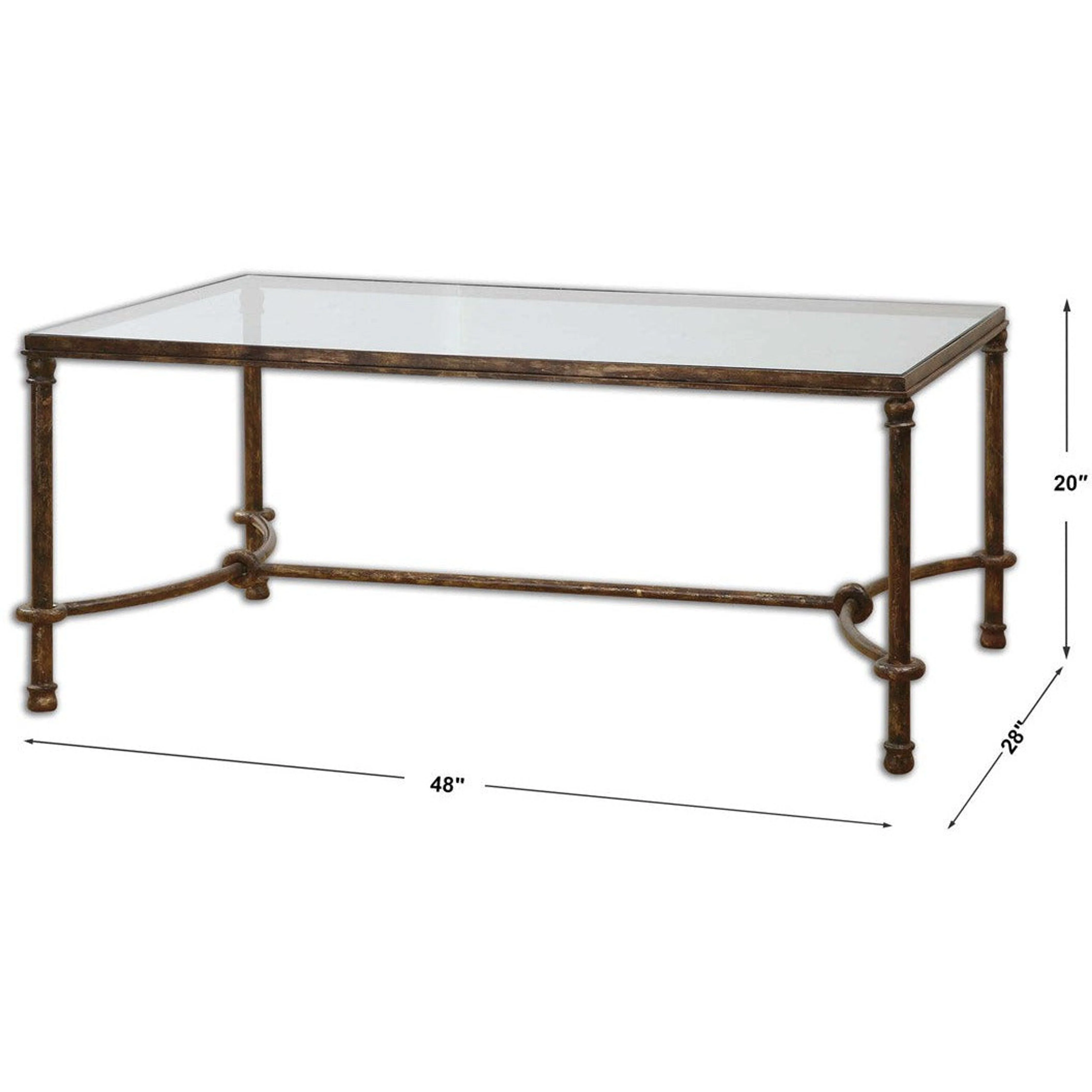 Uttermost Warring Glass Top With Rustic Bronze Iron Base Coffee Table - Image 3