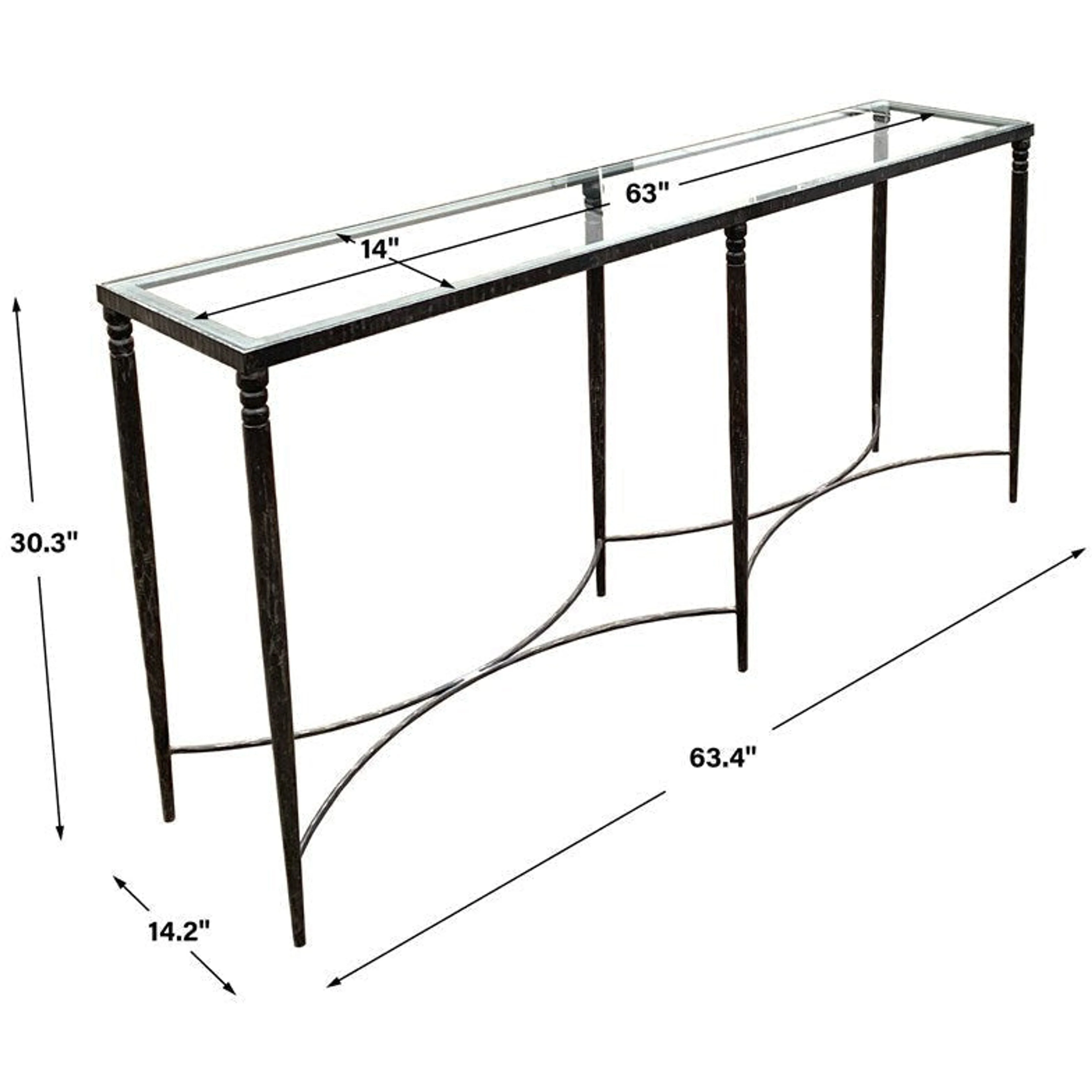 Uttermost Washington Glass Top With Distressed Black Iron Base Console Table - Image 6