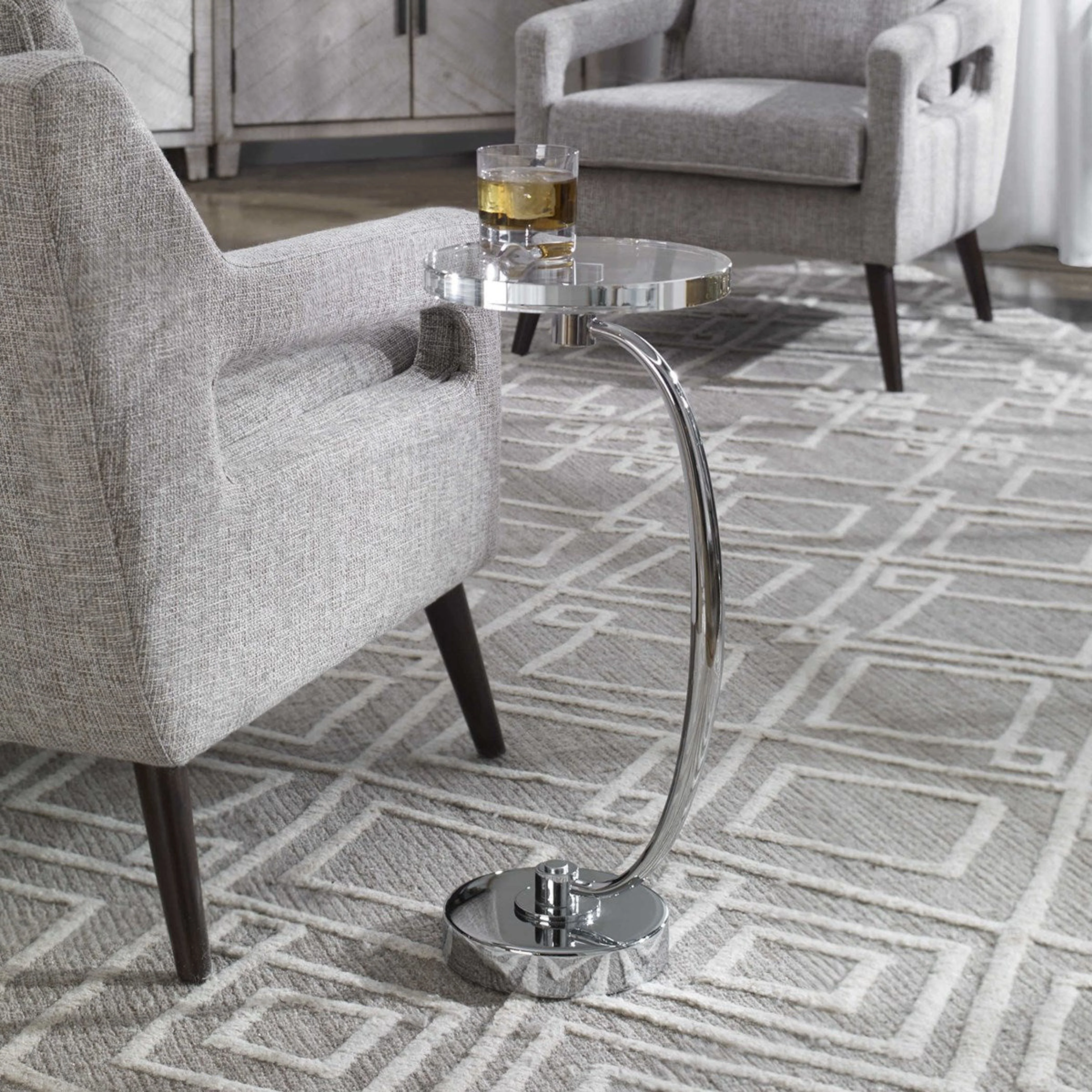 Uttermost Waveney Crystal Top With Polished Nickel With Curved Iron Drink Table - Image 2