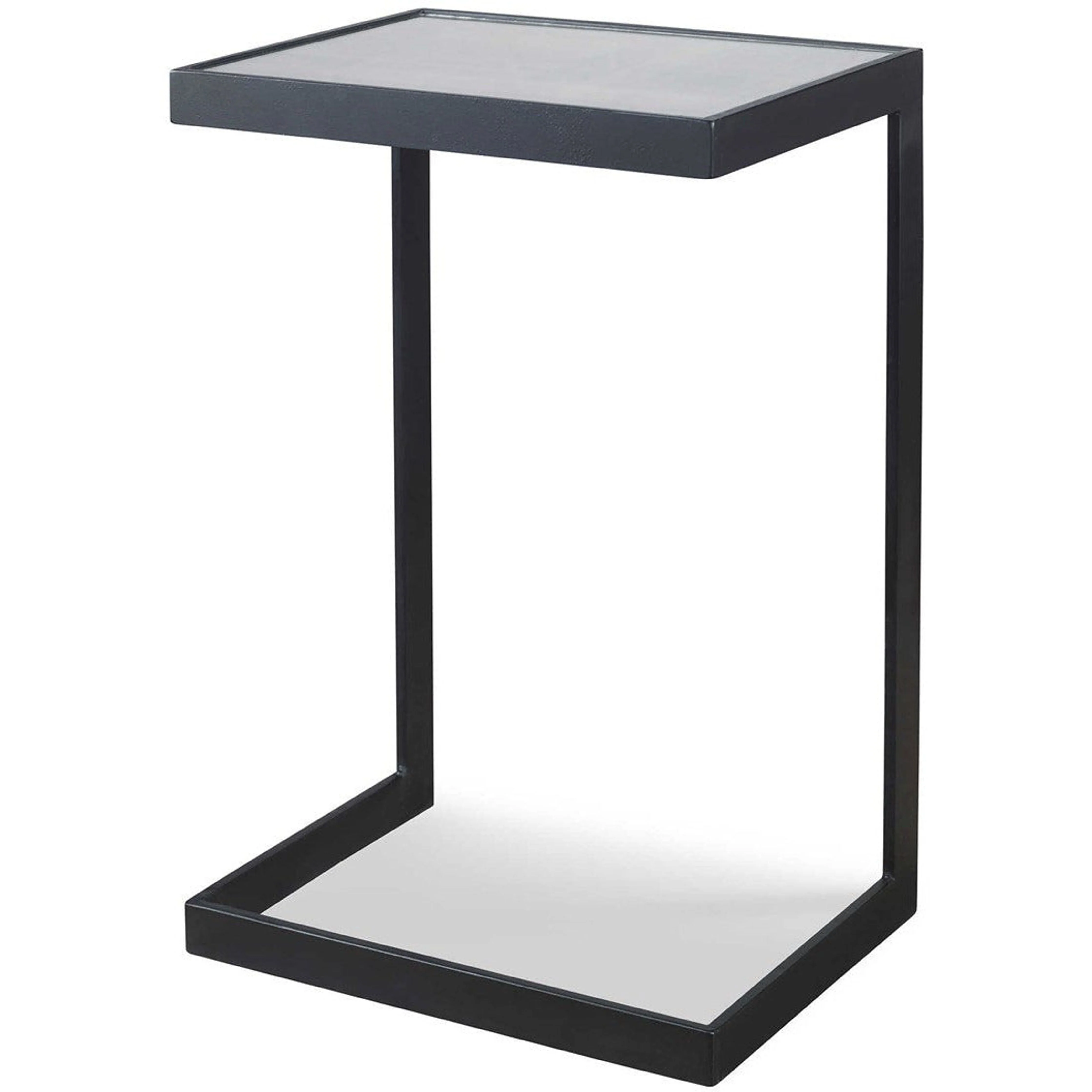 Uttermost Windell Mirrored Top With Black Iron Base Modern Accent Table