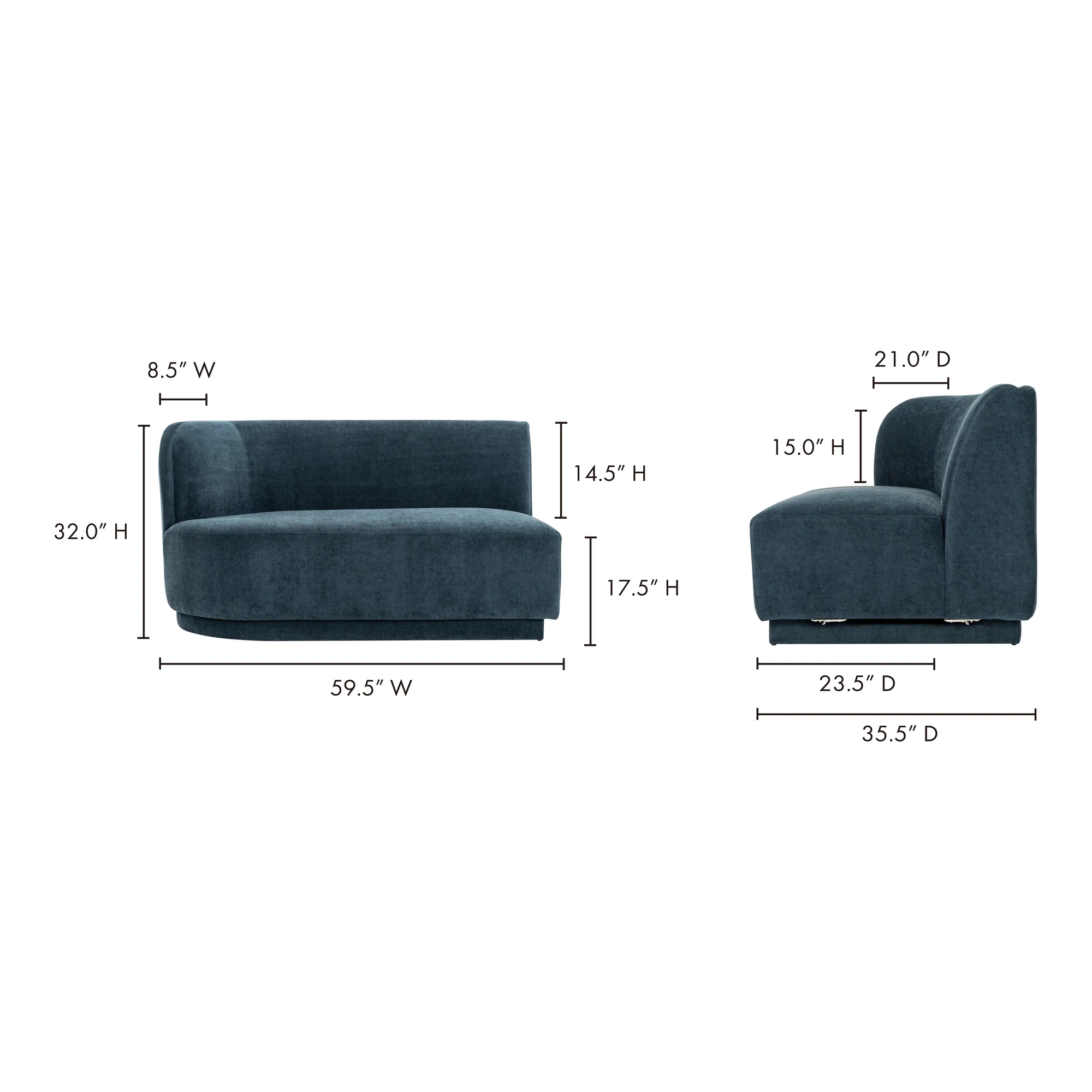 Moe's Home Collection Yoon Blue 2 Seat Sofa Left - Image 7