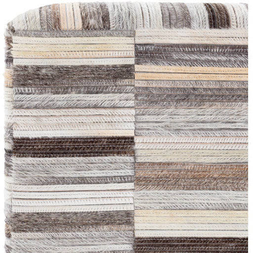 Surya Zander Modern Hair On Hide Gray, Light Gray & Charcoal Patched Leather Pouf Ottoman ZNPF-005 - Image 4