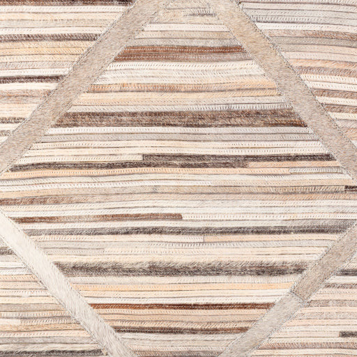 Surya Zander Modern Hair On Hide Charcoal, Tan, Gray, Beige & Cream Patched Leather Pouf Ottoman ZNPF-009 - Image 5