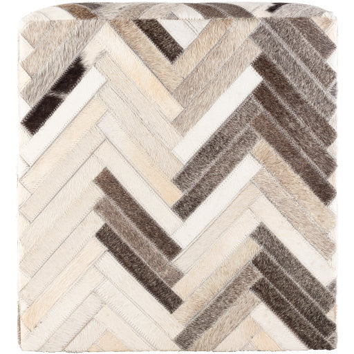 Surya Zander Modern Hair On Hide Black, Gray, Cream & Tan Patched Leather Pouf Ottoman ZNPF-010 - Image 4