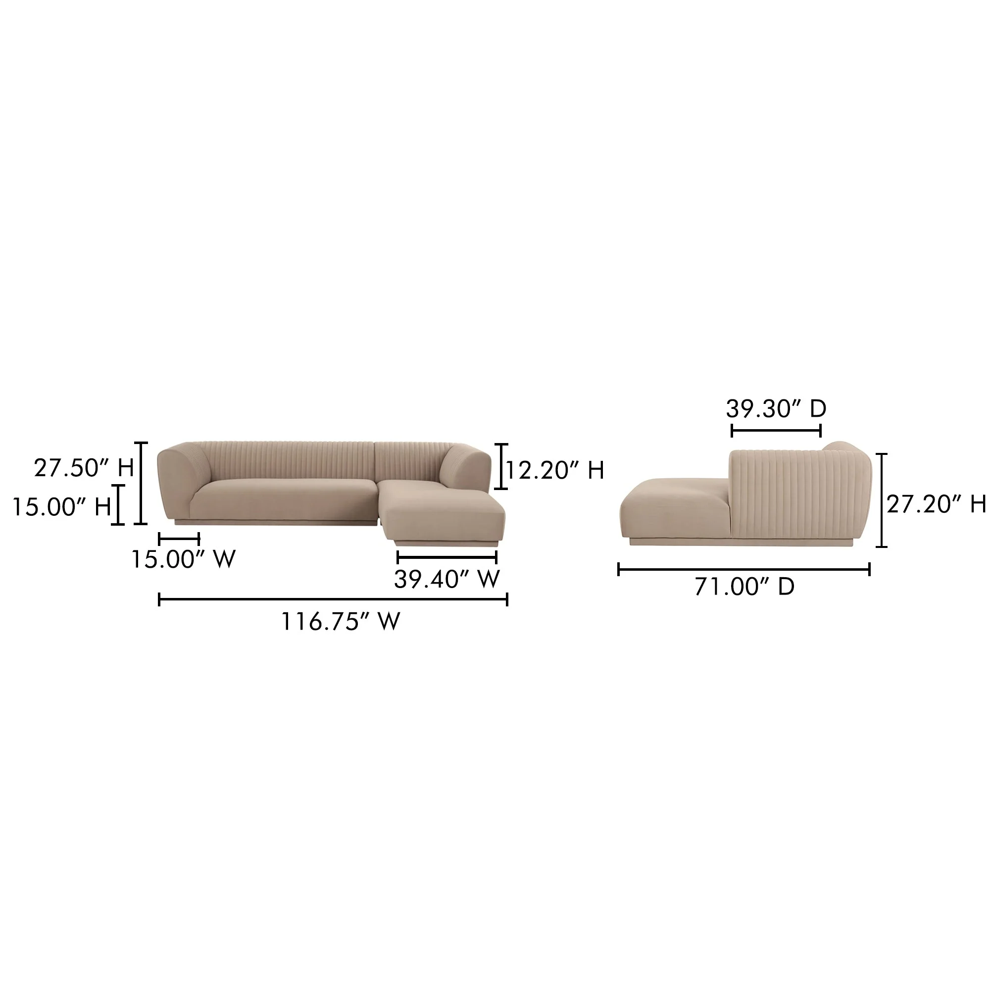 Moe's Home Collection Zandro Beige Right-Facing Sectional - Image 10