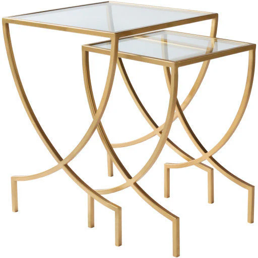 Surya Zareen Modern Glass Top With Gold Metal Base Set of 2 Nesting Accent Side Tables ZRN-001