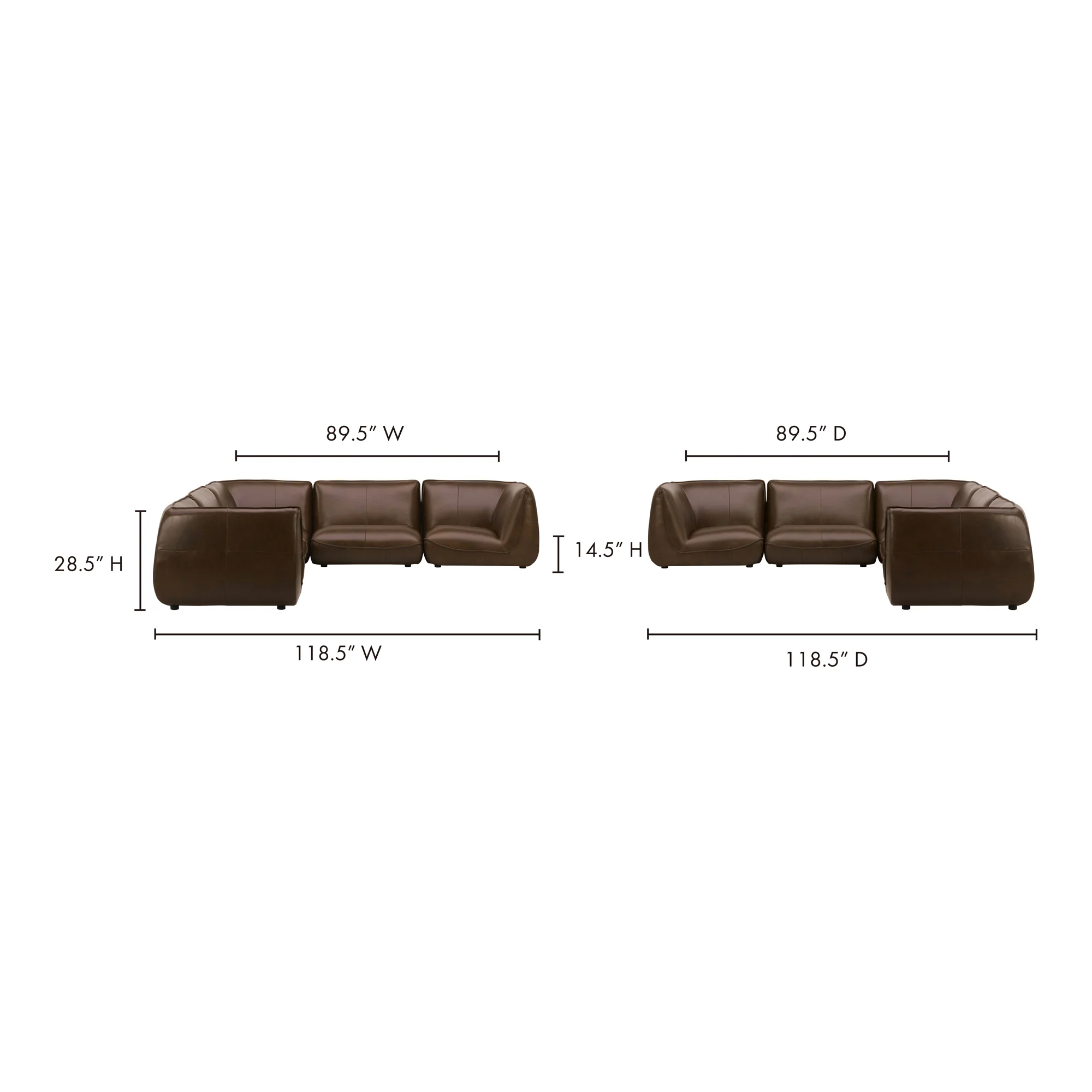 Moe's Home Collection Zeppelin Toasted Hickory Classic L-Shaped Modular Leather Sectional - Image 11