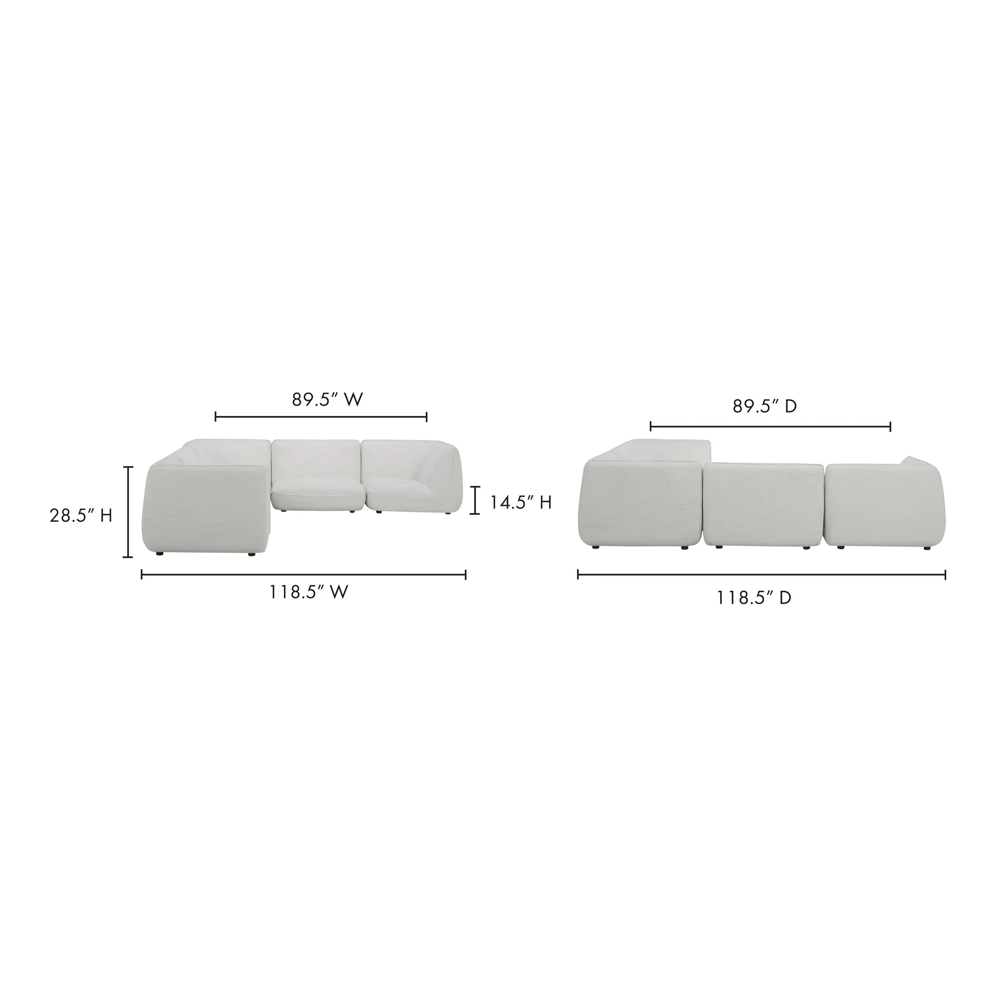 Moe's Home Collection Zeppelin Salt Stone White Classic L-Shaped Modular Sectional - Image 10