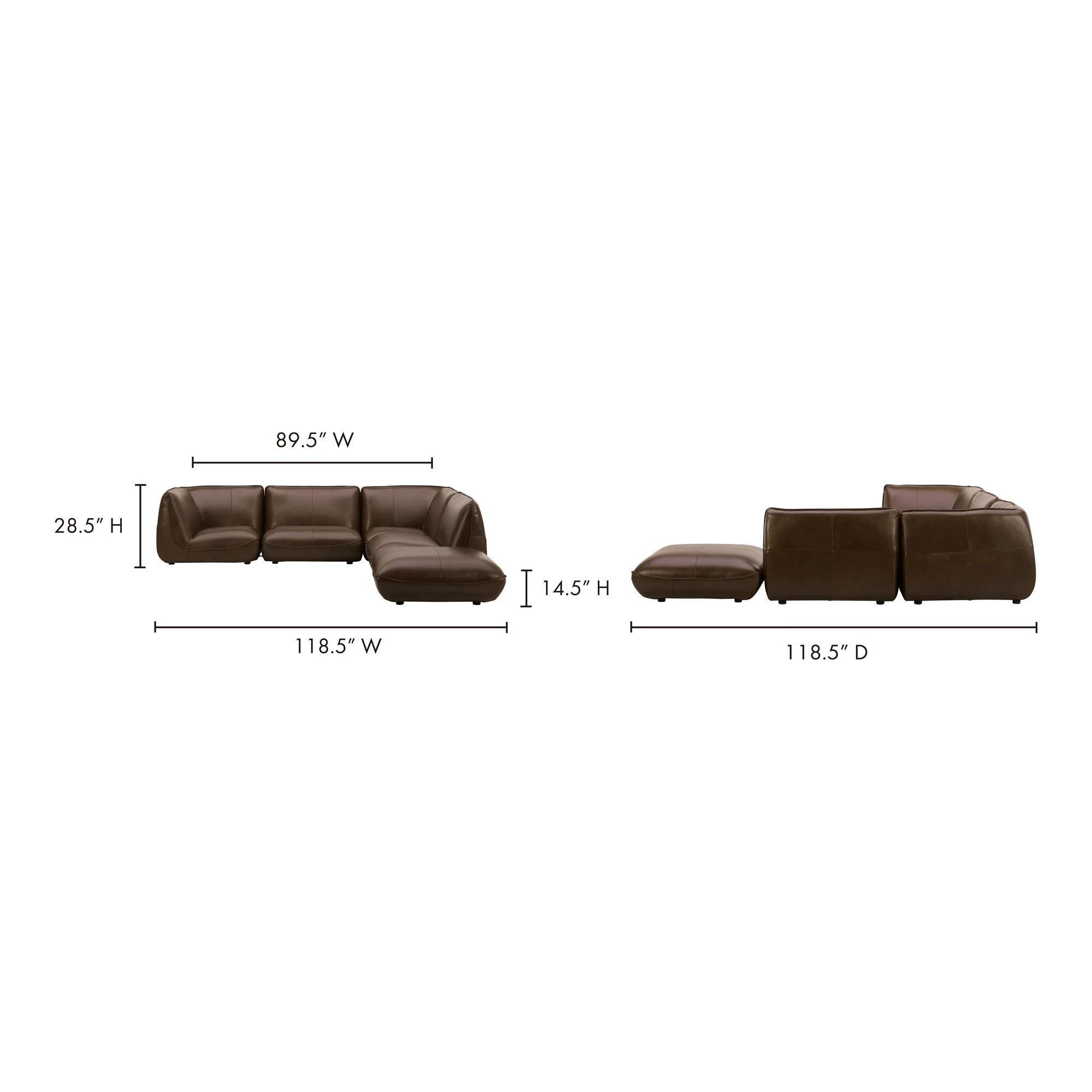 Moe's Home Collection Zeppelin Toasted Hickory Dream Modular Leather Sectional - Image 10