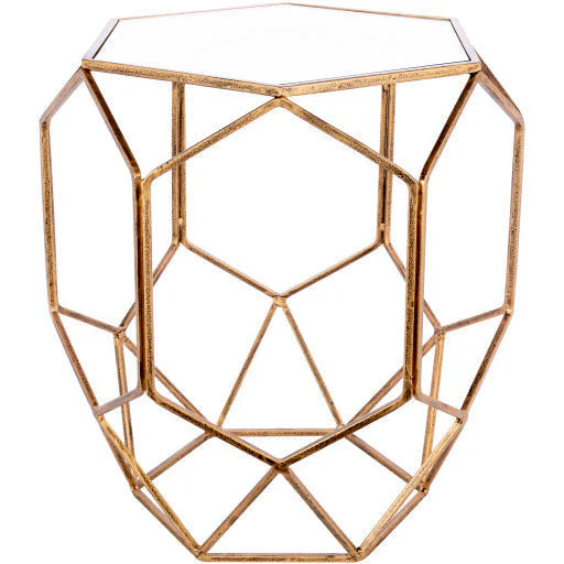 Surya Zig Zag Modern Glass Top With Gold Metal Base Accent Side Table ZIA-002