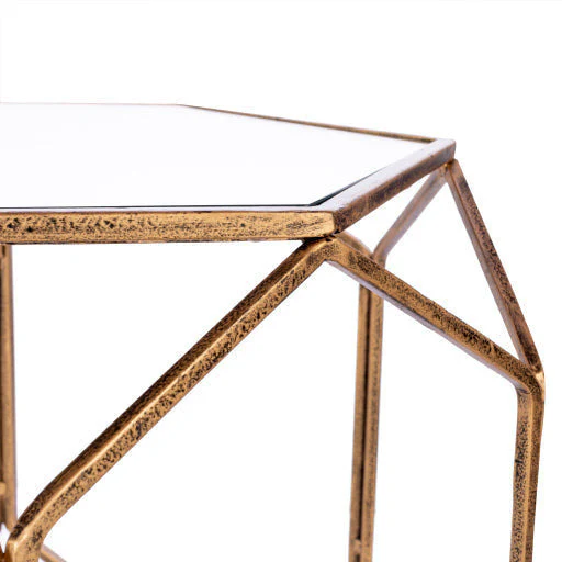 Surya Zig Zag Modern Glass Top With Gold Metal Base Accent Side Table ZIA-002 - Image 4